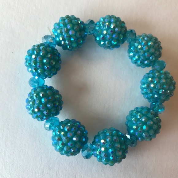 Blue Beaded Stretch Bracelet Retro Disco Trendy - Picture 5 of 8